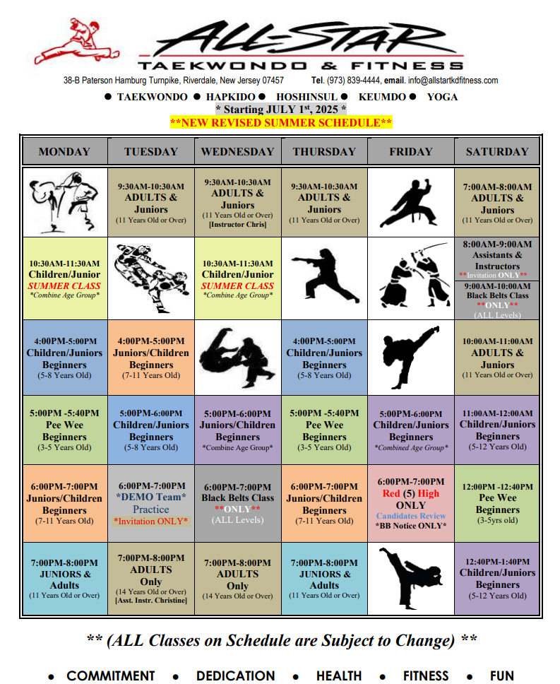 Summer Riverdale Taekwondo Schedule